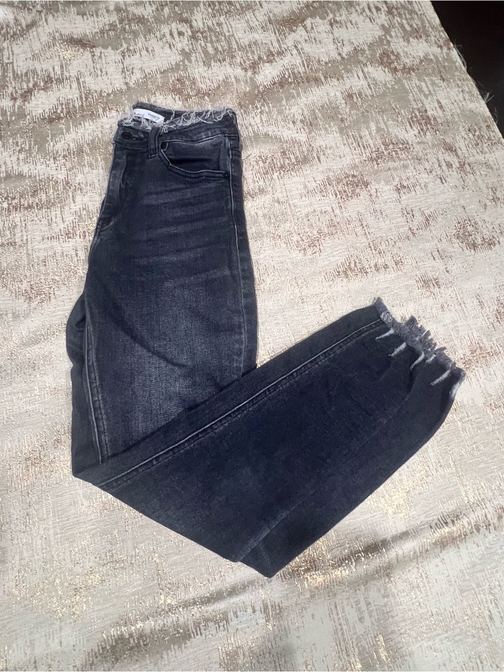 Kancan black cotton, polyester & spandex jeans with frayed hem
